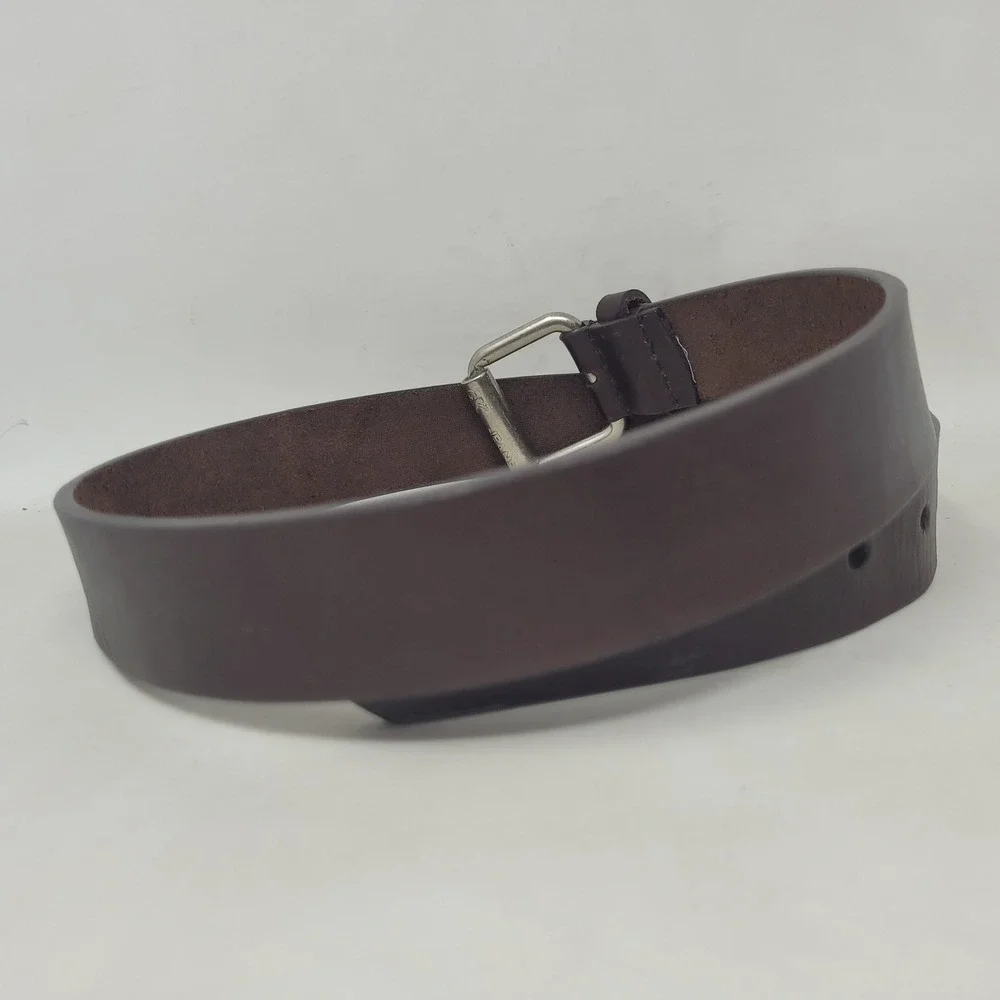 Calvin Klein Jeans Belt Small Brown Leather Silver Buckle Minimalist 90s Y2K